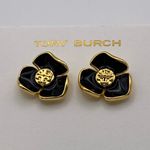 Tory Burch  black enamel flower studs. new Photo 1