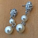 Faux Pearl Earrings Crystal Accents Wedding Prom Photo 0