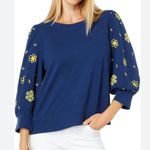 Lilly Pulitzer  Corden Knit Sweatshirt Low Tide Navy Puff Sleeves Flower Cutouts Photo 1
