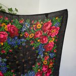 Vintage Hand Screen Printed Floral Birgin Wool Scard Red Photo 3