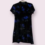 Vintage Jeffrey & Dara 90s Black and Blue Floral Mock Neck Short Sleeve Dress 4 Photo 1