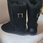 BEARPAW Black Suede Knit Boots Size 8 Photo 1