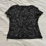 Y2K paper tag vintage Black velour & glitter paisley print square scoop neck top Size L Photo 2