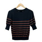 Evereve Tessa Puff Sleeve Sweater Black Brown Striped Crew Neck Size Small Photo 2