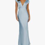 Womens Satin V Neck Cap Sleeve Backless Maxi Dress Elegant Twist Cut Out Midi Dresses Wedding Gues Blue Size L Photo 2