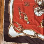 Vintage 100% silk scarf carriage equestrian horse brown orange Photo 4