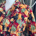 Vintage Handmade Halloween Whimsical Pumpkin Black Cat Frog Button Up Shirt Red Size M Photo 2
