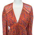 Rebecca Minkoff Mini Dress Size Medium Boho Orange Floral Blouson Sleeve Tiered Photo 5