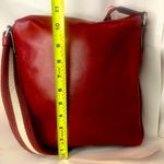 BALLY Red Leather Top Zip Crossbody Shoulder Bag w/ Red White Striped Strap EUC Photo 12