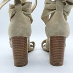 Raye Revolve x Mia Heel Nude Nubuck Suede Strappy Wrap Wood Block Heel Beige 7.5 Photo 9