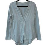Soft Surroundings  Plunging Neck Line Faux Wrap Peplum Cotton Blue Top Photo 0