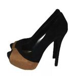 H by Halston Black Camel Brown Leather Peep Toe High Heel Stiletto Pumps Sz 8.5 Photo 0