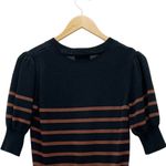 Evereve Tessa Puff Sleeve Sweater Black Brown Striped Crew Neck Size Small Photo 5