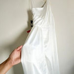 Mac Duggal  One Shoulder White Satin Ruched Faux Wrap Gown Dress Size 14 26654 Photo 14