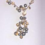 Elegant Gold Tone and Dark Gray Glass and Quartz Beaded Y Drop Necklace Photo 5