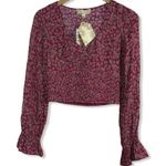 Band of Gypsies Blouse Red Floral Ruffle Sleeve Sweetheart Cropped Small New Photo 1