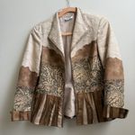 Coldwater Creek  Open Faux Suede Jacket Womens Brown Green Boho Artsy Western 6 Photo 0