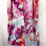 Old Navy  Medium Dress Handmade Tie Dye Linen Button Front Pockets Pink Boho 1750 Photo 5