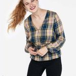 EXPRESS Plaid Surplice Peplum Top Blouse NEW Size Medium Photo 0