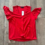 Inc international NWT INC Cold Shoulder Jersey Crepe Draped Blouse Red Medium Professional Top Photo 2