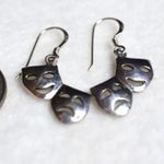 Source Unknown .925 Silver Quirky Fun Comedy/Tragedy Double Mask Dangle Hook Statement Earrings Photo 0