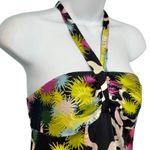 Trina Turk  Y2K Abstract Black Pink Green Neon Silk Satin Halter Dress size 8 Photo 10