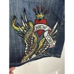 Ed Hardy  by Christian Audigier Embellished Freedom tattoo Y2K mini denim skirt Photo 2