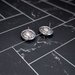 Vintage Stud Earrings Clear Gem Oval with Silver Tone Halo Photo 5