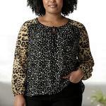 Black Rainn ‎ Animal Print Blouse size XL Photo 0