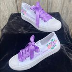 Custom White Sneakers with Purple Laces Floral Design Mrs. Cuevas Size 39 (US 8) Photo 3