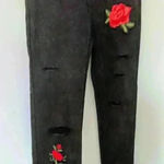 Floral Crochet Black Distressed Jegging Black Size undefined Photo 1