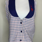 VIntage Plaid Handmade Vest Red White Blue Embroidered Flower Sz Medium Photo 0