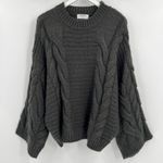 Zenana Outfitters ‎ Wide Bell Sleeves Sweater Crew Neck Pullover Gray Cable Knit Size Small Photo 3