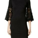 Bar III Dress M Anthracite Black Lace Bell Sleeves Back Zipper Stretch New Photo 0