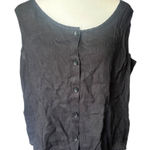 Flax  100% Linen Black Tank Top Button-Front Scoop Neck Large Photo 0