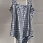 Lulus  white and blue stripe tie front body suit. Photo 6