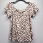 Acting Pro  White Pink Yellow Green Floral Ruffle Sleeve Top Photo 1