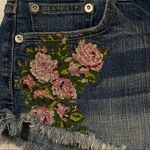 American Eagle  floral rose embroidered raw hem stretch denim jean shorts‎ size 4 Photo 3