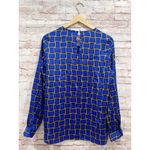 The Limited  Women's Royal blue Geometric Checkered Long-sleeved Blouse Size M Photo 3