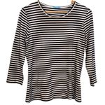 J. McLaughlin Striped 3/4 Sleeve Crewneck Top Navy White Size Medium Classic Photo 0