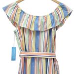 Draper James NWT  RSVP Midi Dress Size Large Off Shoulder Striped Cotton Ruffle Photo 8