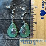 Turtles On Green Sea Glass Silver Tone Dangle Pierced Earrings New Photo 2