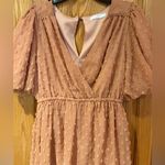 La Femme  Pink Swiss Dot V-Neck Short Sleeve‎ Flowy Lined Mini Dress Size Small Photo 1