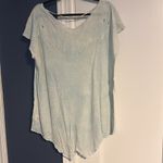 Free People  Large pretty top yellow stitching on blue gorgeous Photo 5