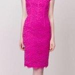 ML Monique Lhuillier Pink Cap Sleeve Lace Knee Length Sheath Dress Size 0 Photo 0
