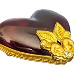 Givenchy Vintage  Cherub Lucite Heart Brooch Jewelry RARE Rhinestone Pin Gold Red Photo 1
