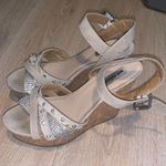 Not Rated  NRWED beige silver sequined open toe wedges Photo 0
