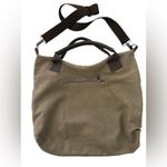 K2 Classic Fashion The Genova Hobo Tote Bag Green Canvas & Leather 18”x16” Brown Photo 1