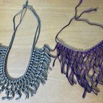 VTG Western Fringe Beaded Festival Necklaces Gray & Purple Suede Beaded Rodeo Photo 0