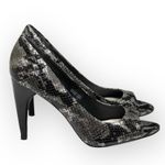 via spiga new Metallic Python Leather Peep Toe Heels Pumps Black Grey 8.5M Photo 1
